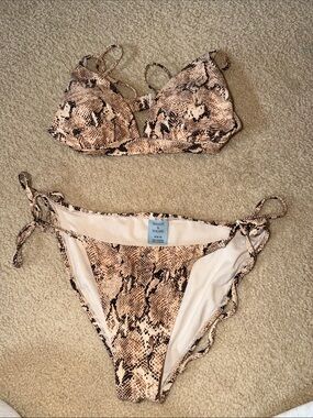 Shade & Shore Beige and Black Snake-Print Tie-Side Bikini